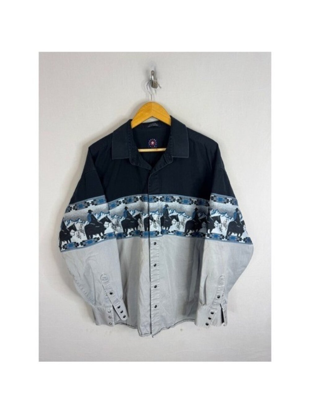 Panhandle Slim Mens Western Snap Shirt XL Black Gray Cowboy Graphic 35S2384